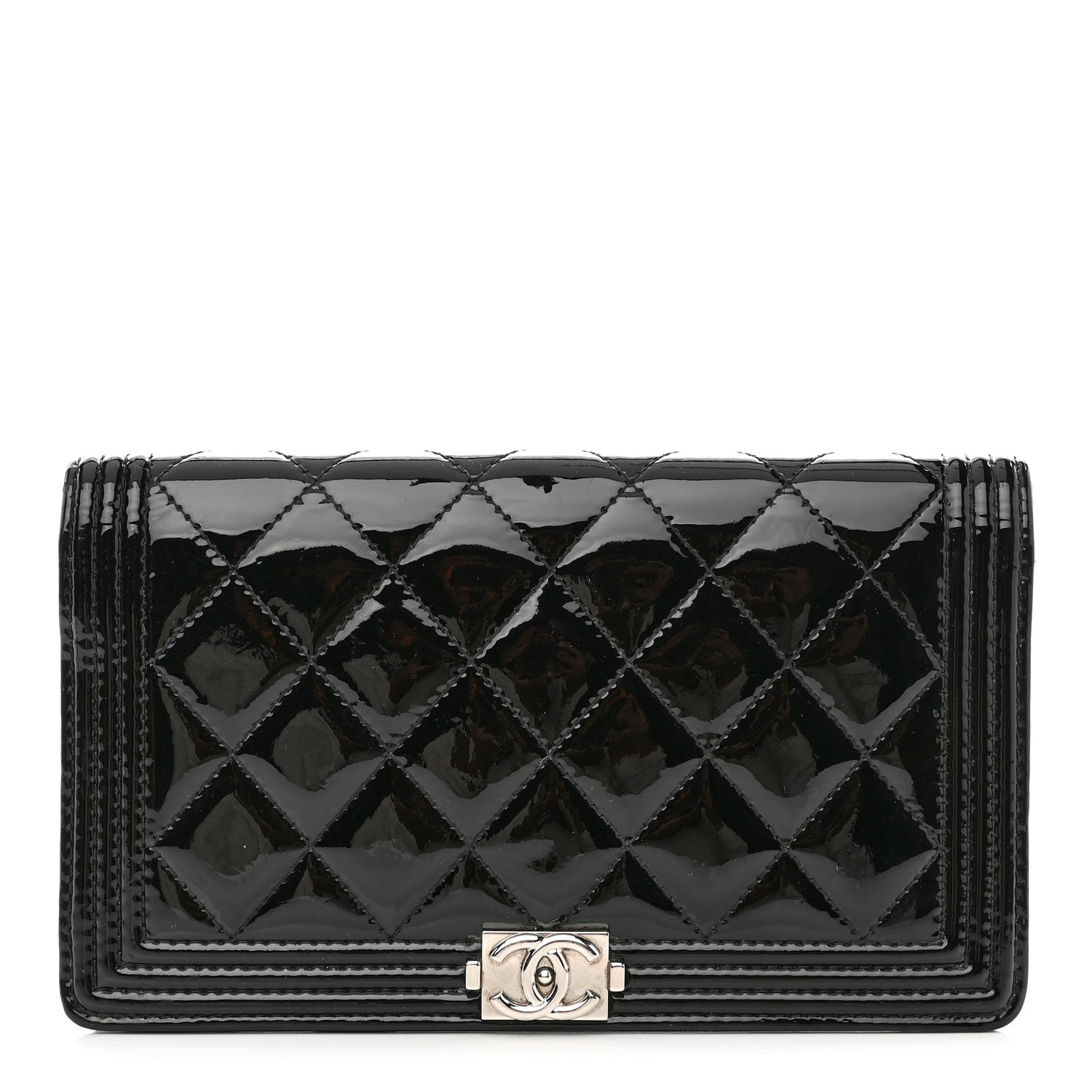 Chanel Patent Calfskin Quilted Boy Yen Wallet Black 1 of 9