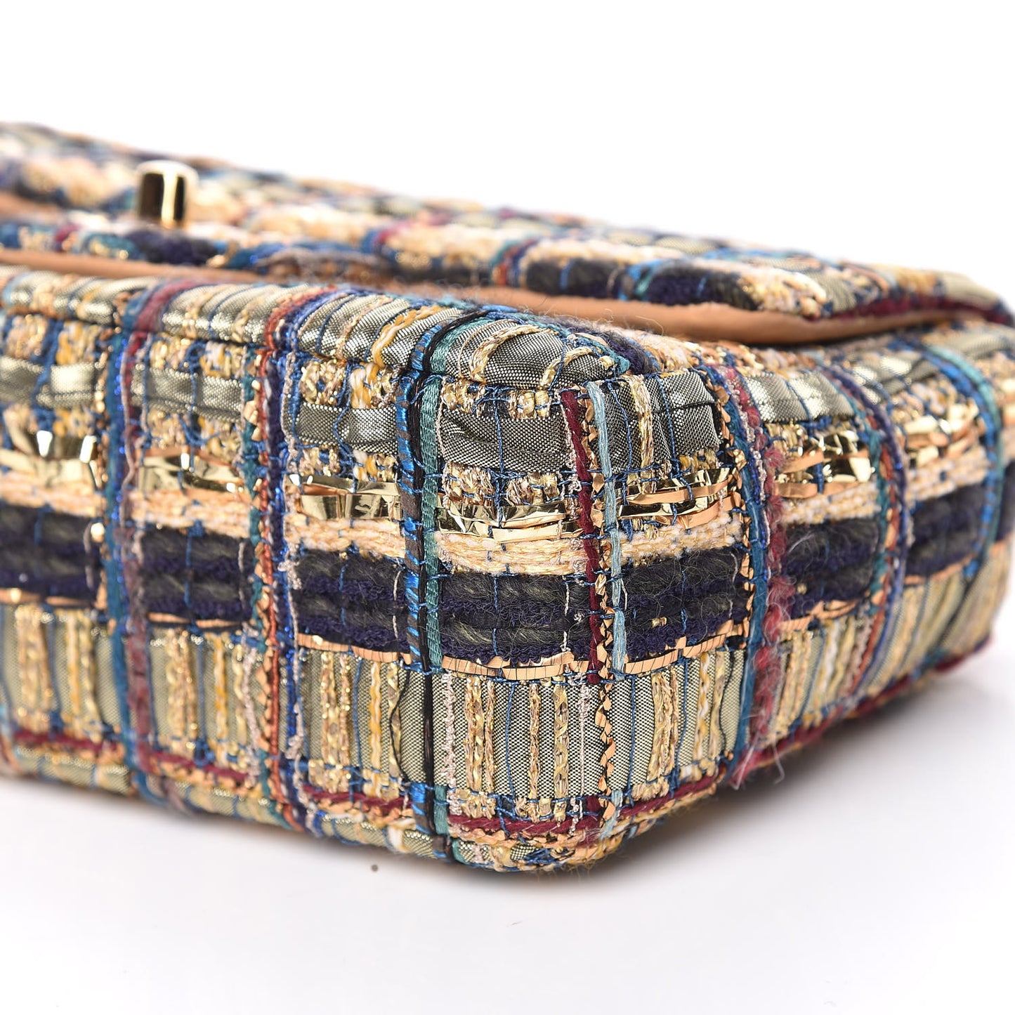 Tweed Quilted Mini Rectangular Flap Gold Blue Light Green Black