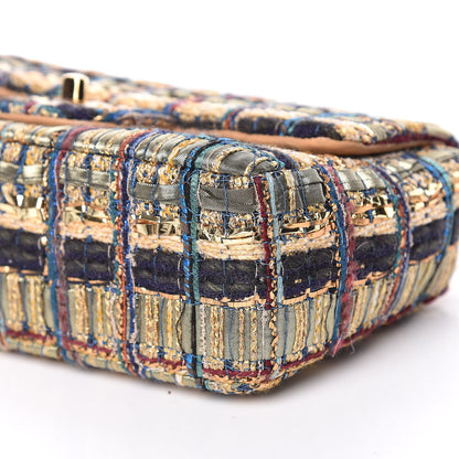 Chanel Tweed Quilted Mini Rectangular Flap Gold Blue Light Green Black 9 of 10