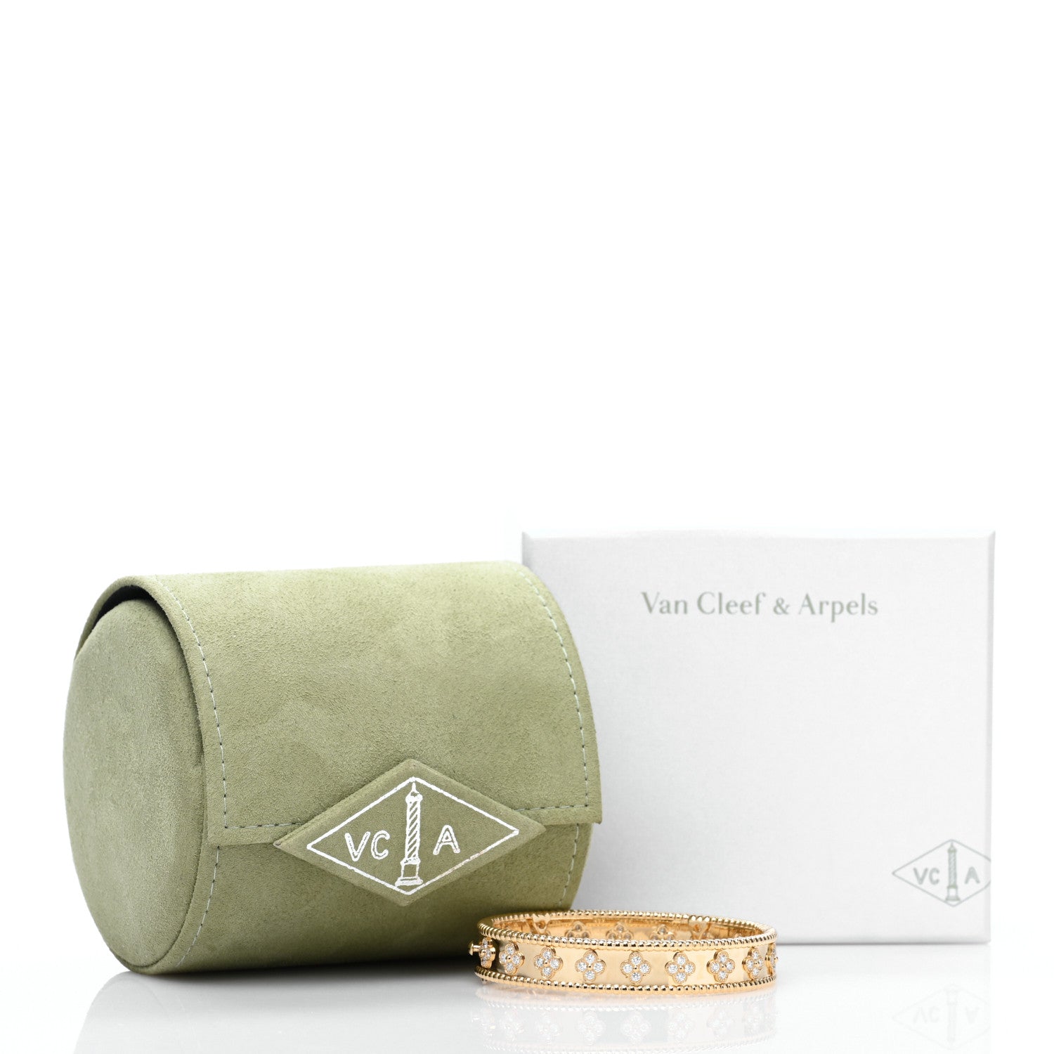 Van Cleef & Arpels 18K Yellow Gold Diamond Perlee Clovers Bangle Bracelet S 4 of 4