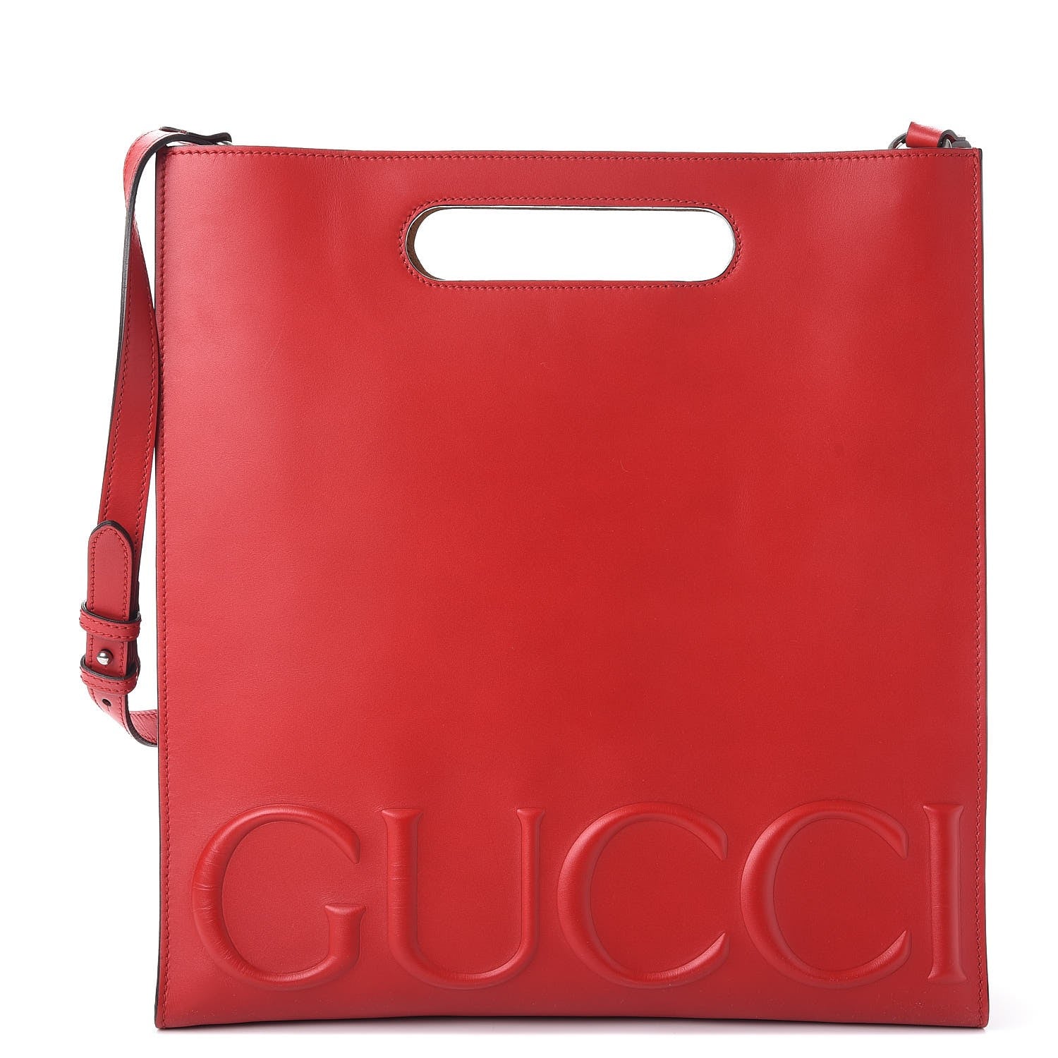 Gucci Calfskin Embossed Medium XL Tote Red 1 of 8
