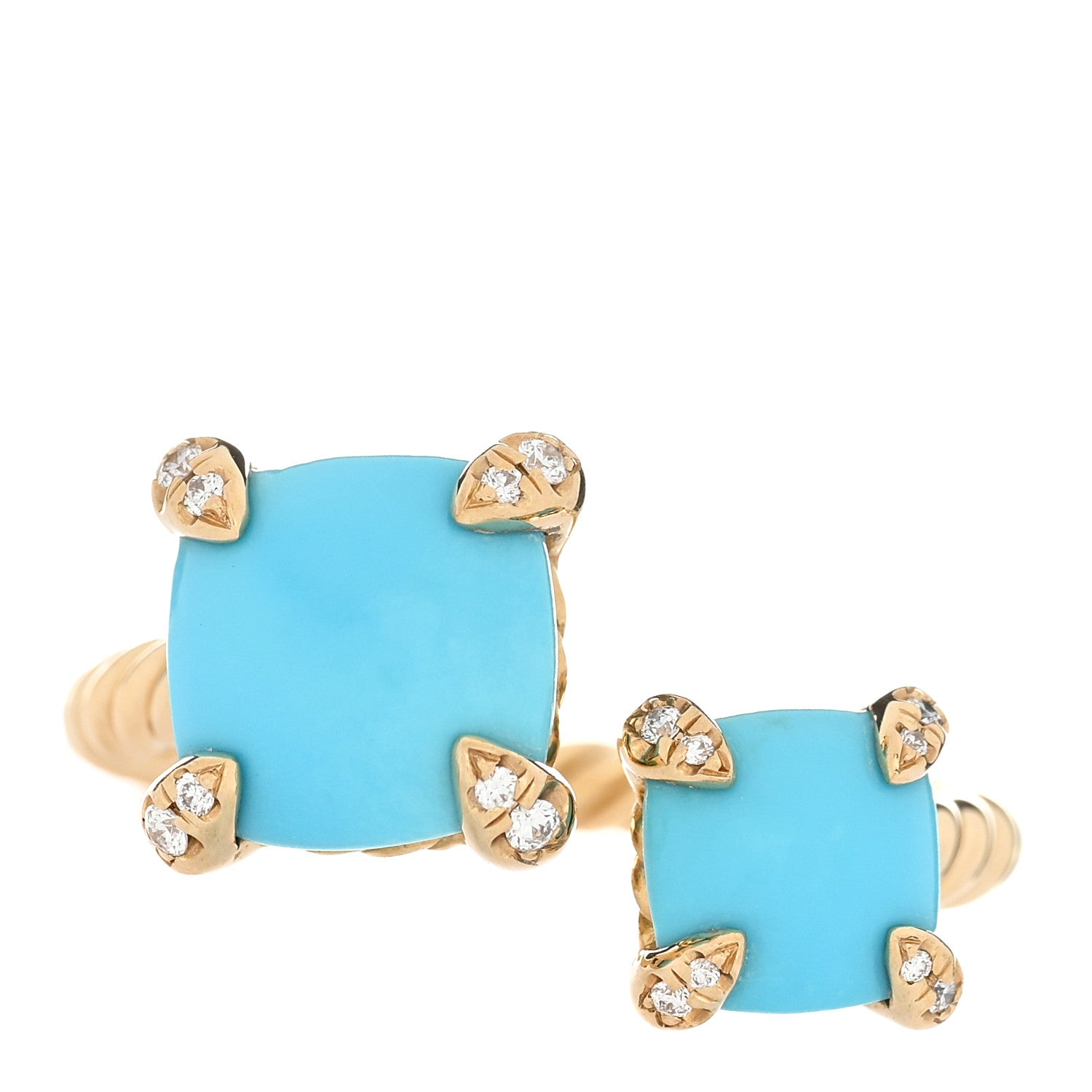 David Yurman 18K Yellow Gold Diamond Turquoise Chatelaine Bypass Ring 54 7 1 of 3