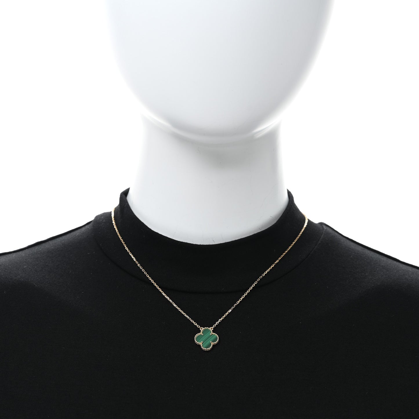 18K Yellow Gold Malachite Vintage Alhambra Pendant Necklace