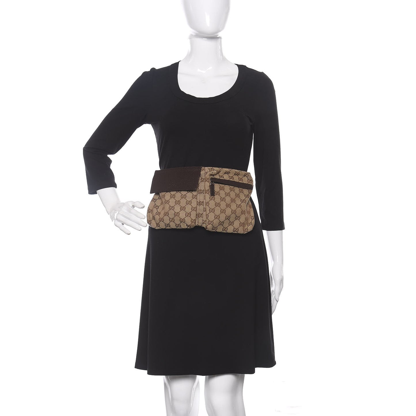 GG Monogram Web Double Pocket Belt Bag Dark Brown