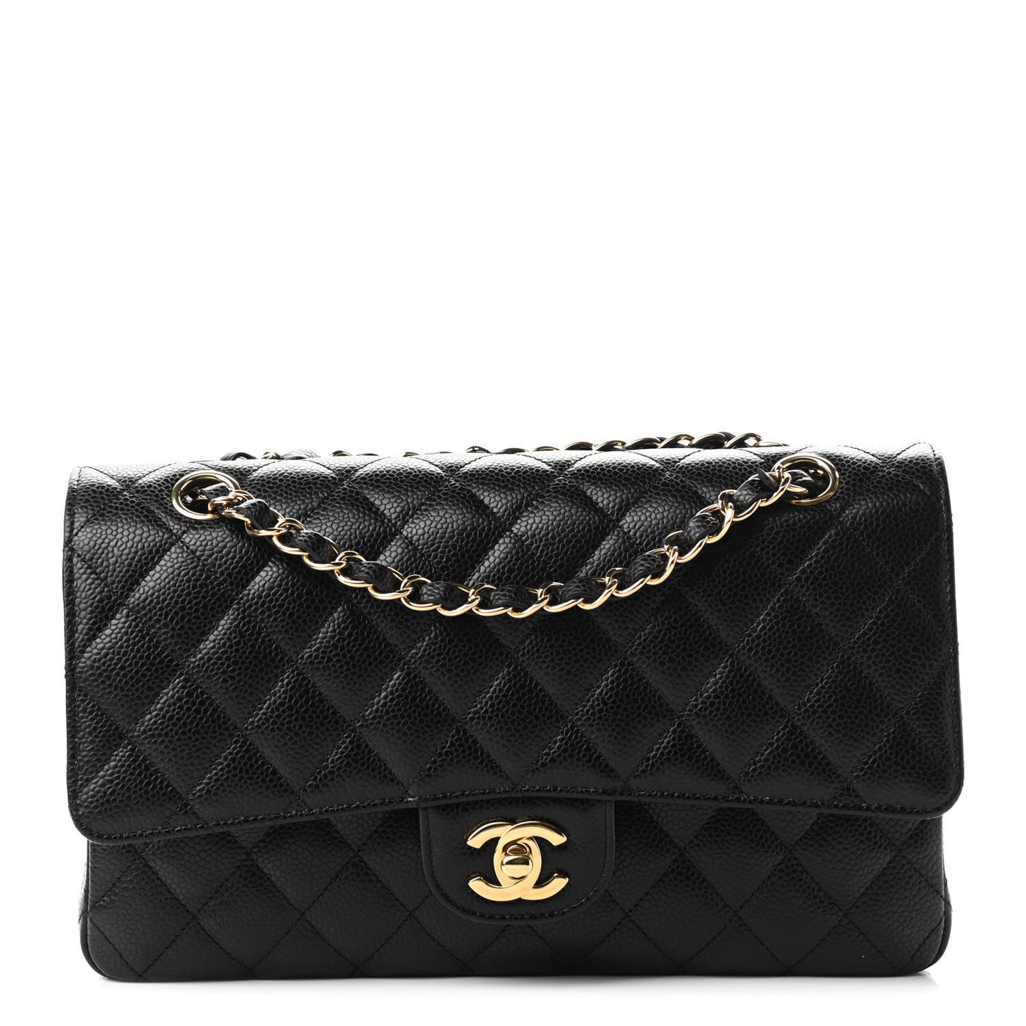 Caviar Quilted Medium Double Flap Black