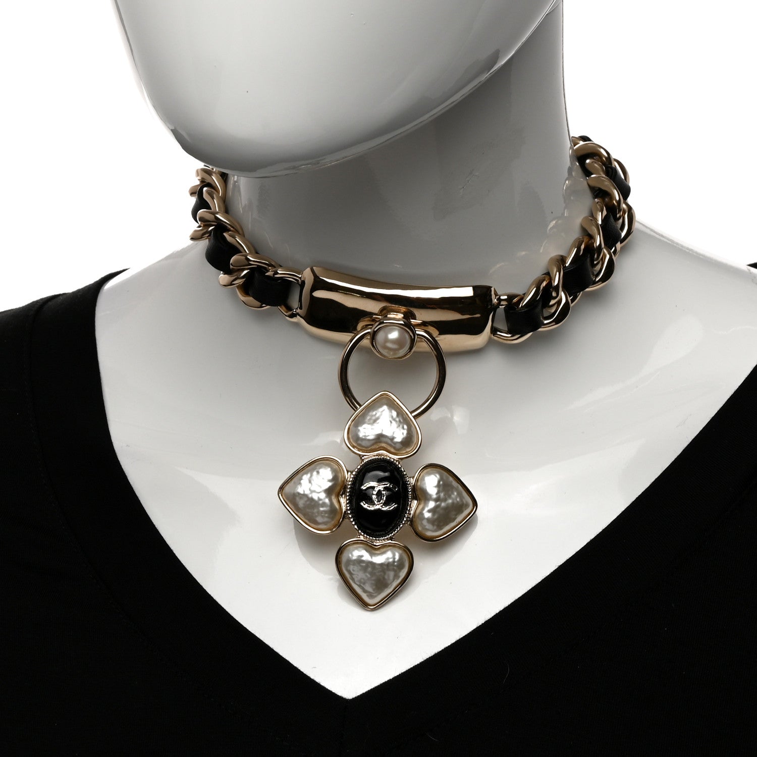 Chanel Lambskin Pearl Resin CC Choker Gold Black 2 of 5