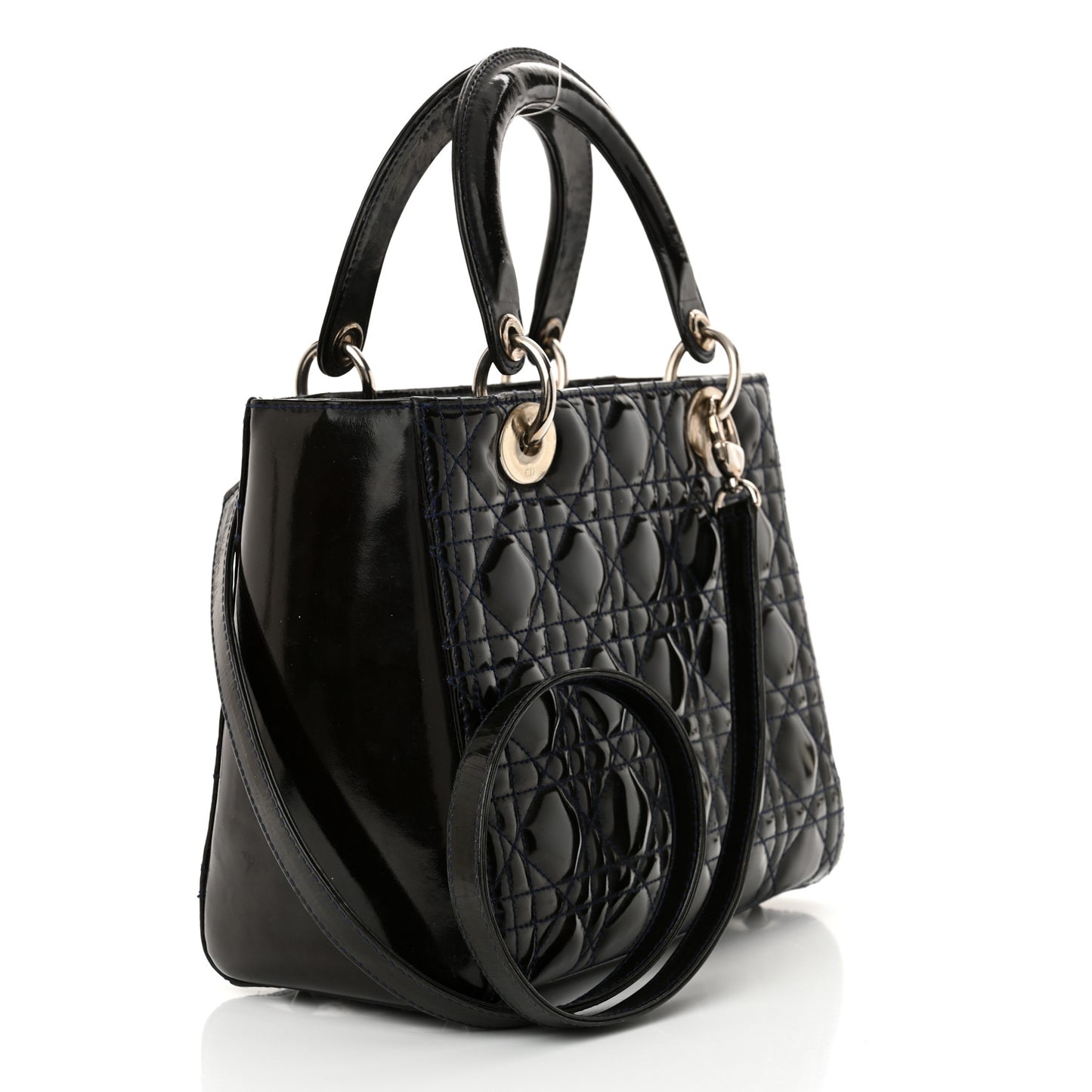 Patent Cannage Medium Lady Dior Navy Blue
