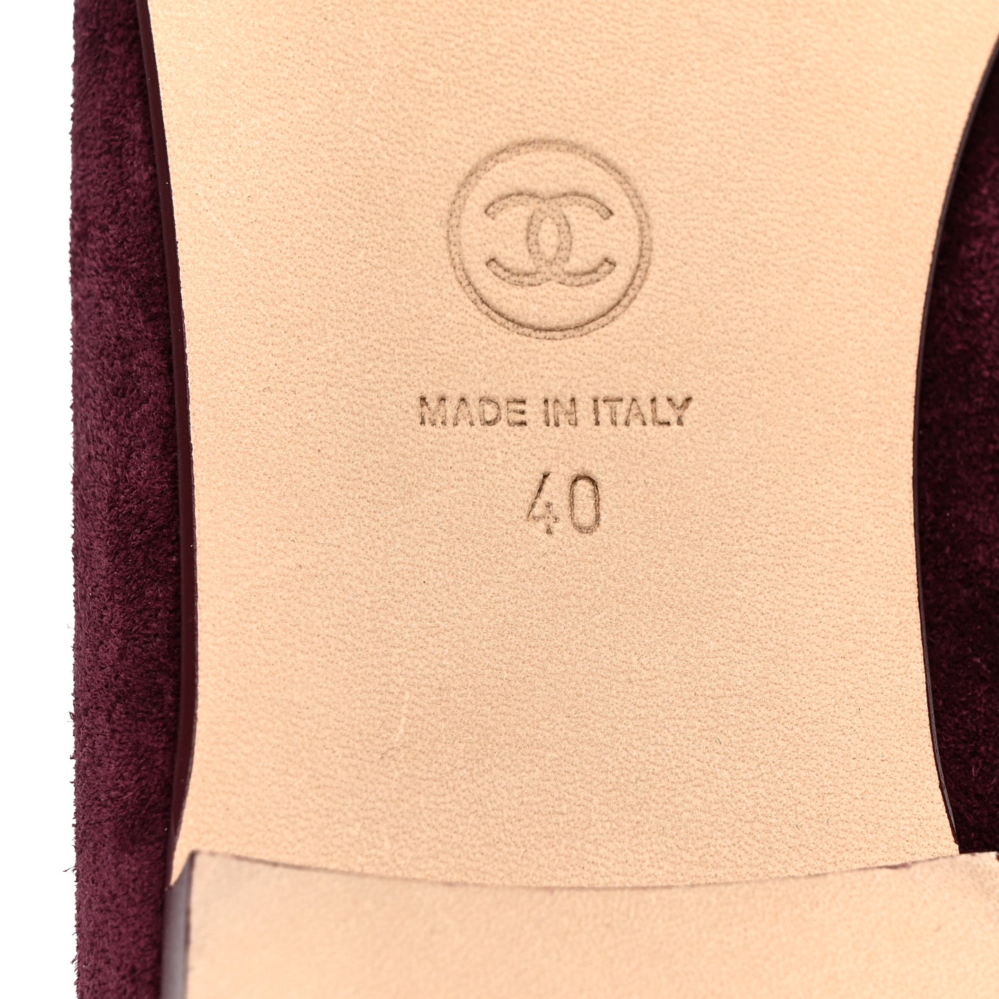 Suede Patent Calfskin Cap Toe CC Ballerina Flats 40 40 Burgundy