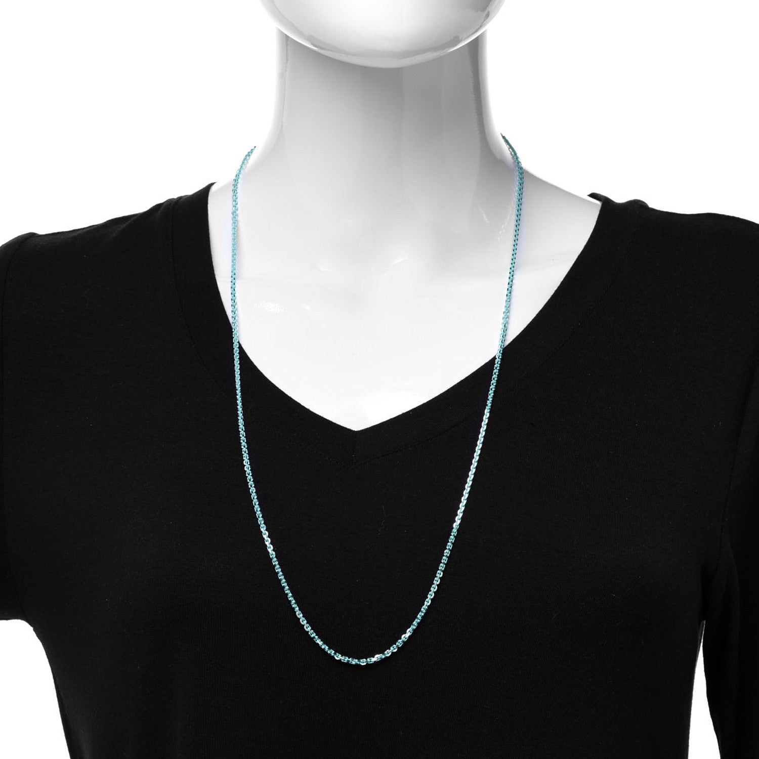 Tiffany Sterling Silver Enamel 2.5mm Chain Necklace Blue 30" 2 of 6