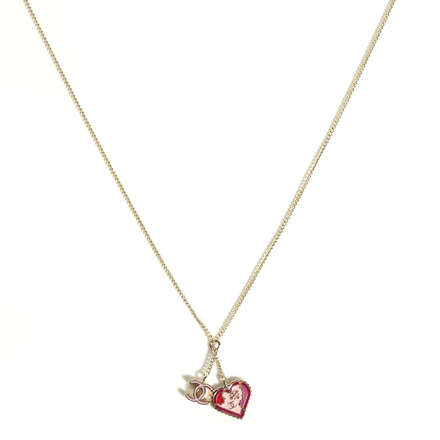 Enamel Heart CC Charm Necklace Gold