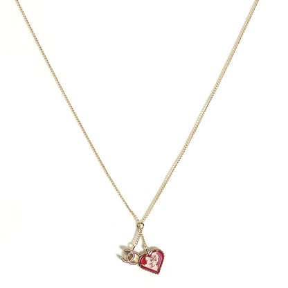 Chanel Enamel Heart CC Charm Necklace Gold 4 of 7