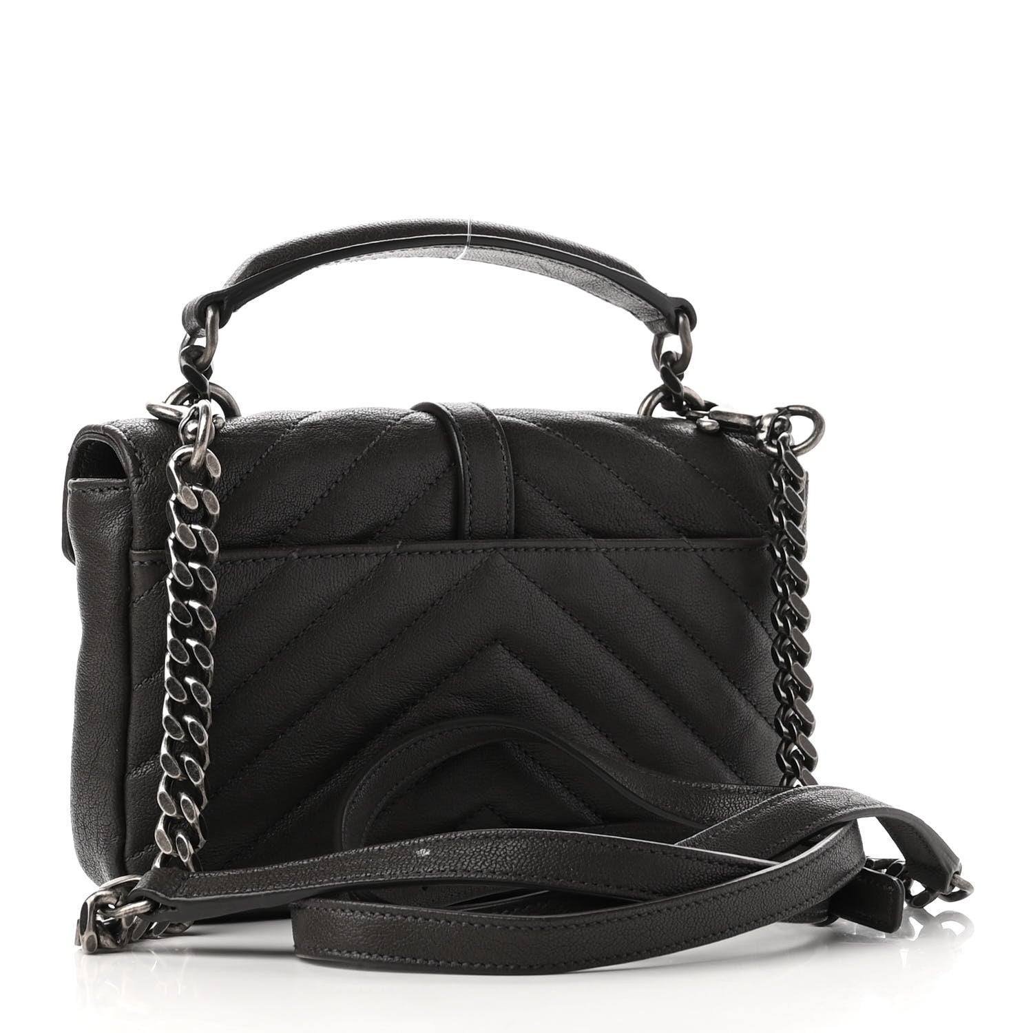 Saint Laurent Sheepskin Matelasse Chevron Monogram College Chain Wallet Coal 3 of 11
