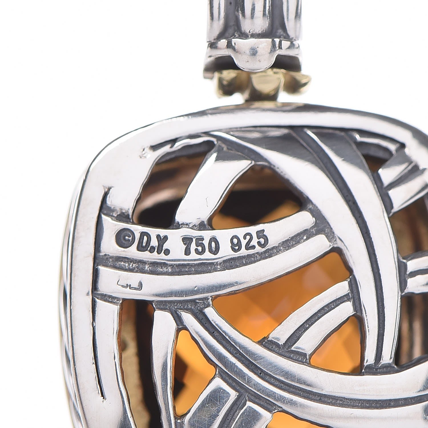David Yurman Sterling Silver 18K Yellow Gold Smoky Quartz 16mm Albion Enhancer Pendant 4 of 4