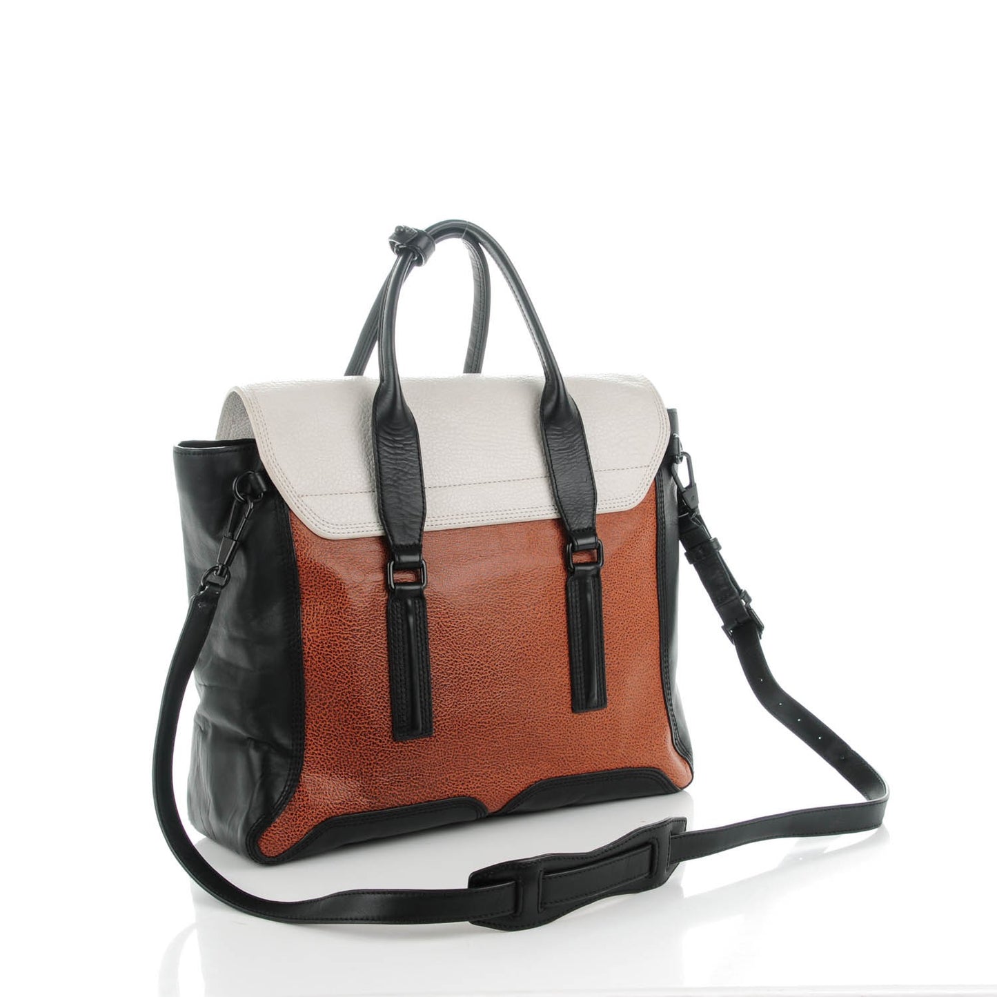3.1 Textured Calfskin Large Colorblock Pashli Satchel Copper