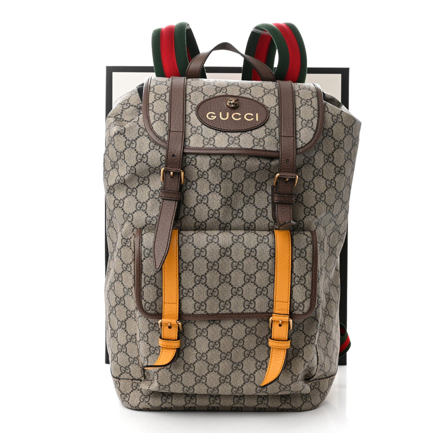 Soft GG Supreme Monogram Neo Vintage Double Buckle Backpack Beige New Acero Crop