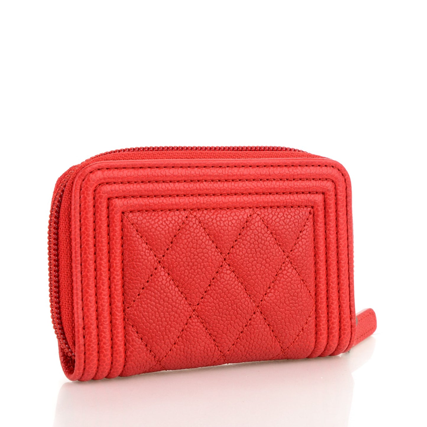 Caviar Quilted Boy Zip Around Coin Purse Wallet Red