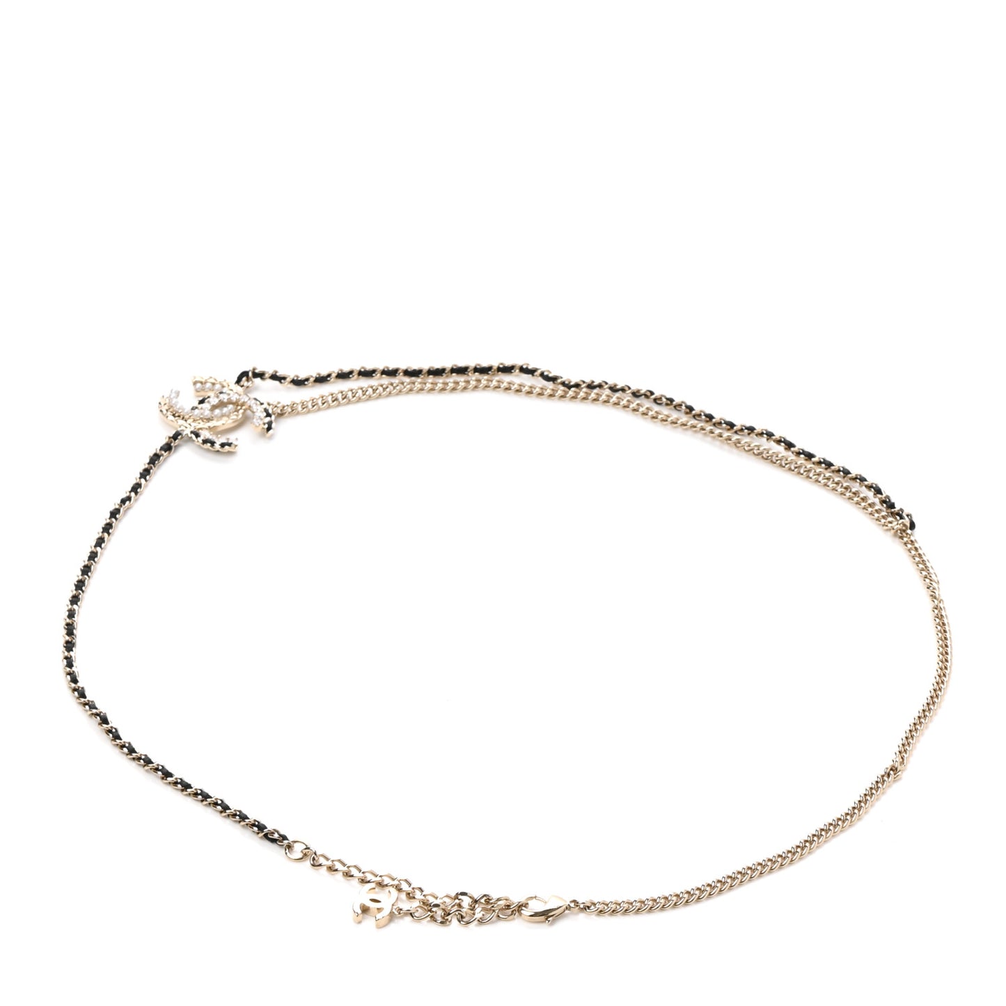 Lambskin Pearl Crystal Chain CC Belt 85 Gold Pearly White Black