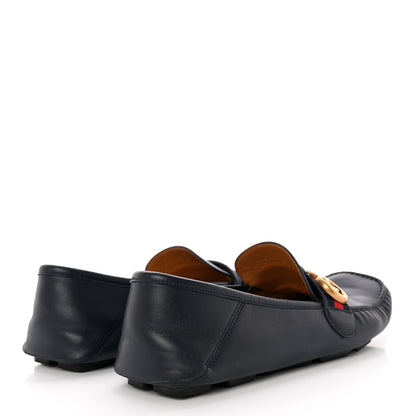 Gucci Velvety Calfskin Web Mens Noel Driver Loafers 8.5 Blue 4 of 11
