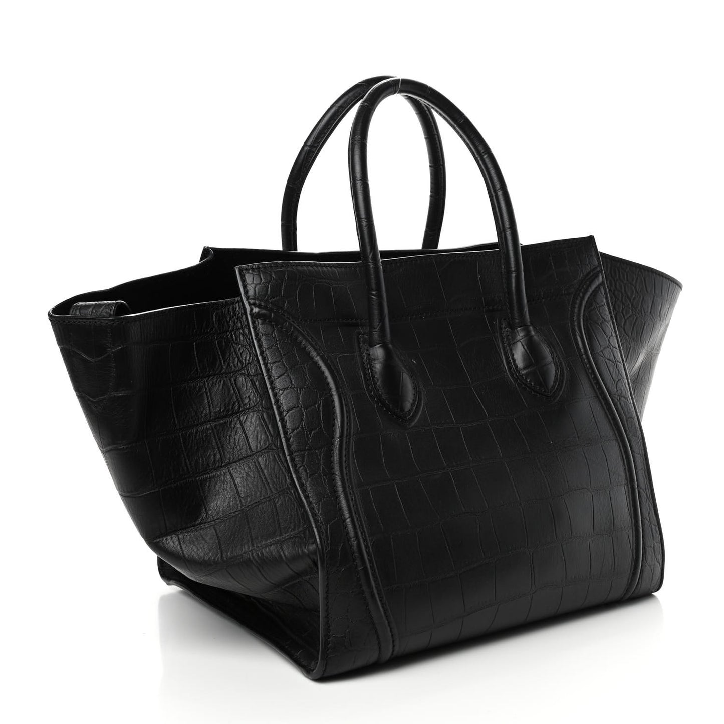 Crocodile Embossed Calfskin Medium Phantom Luggage Black