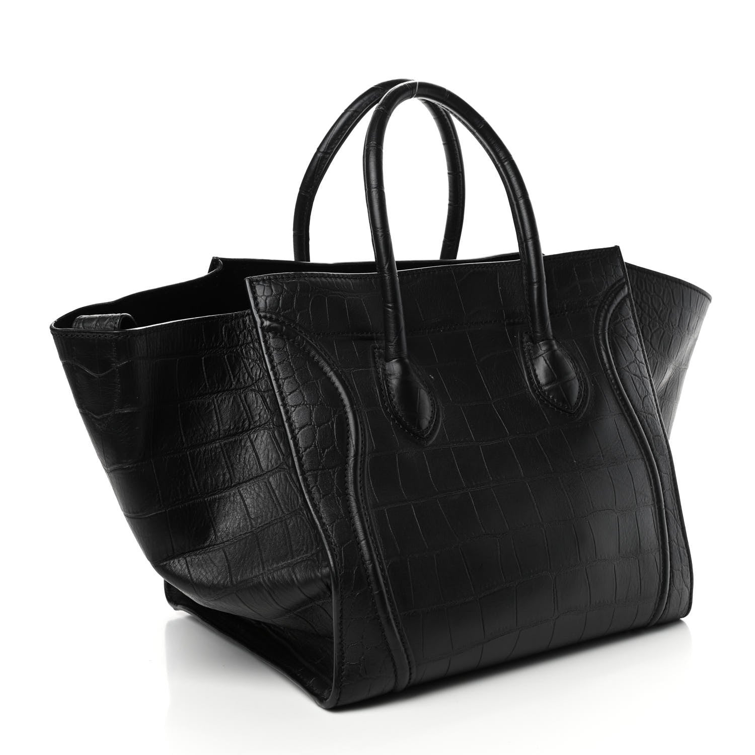 Celine Crocodile Embossed Calfskin Medium Phantom Luggage Black 2 of 4