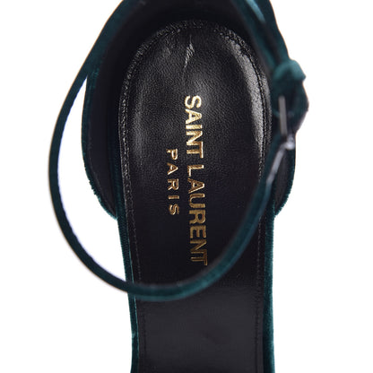 Saint Laurent Velvet Amber 105 Ankle Strap Sandals 40 Malachite 5 of 8