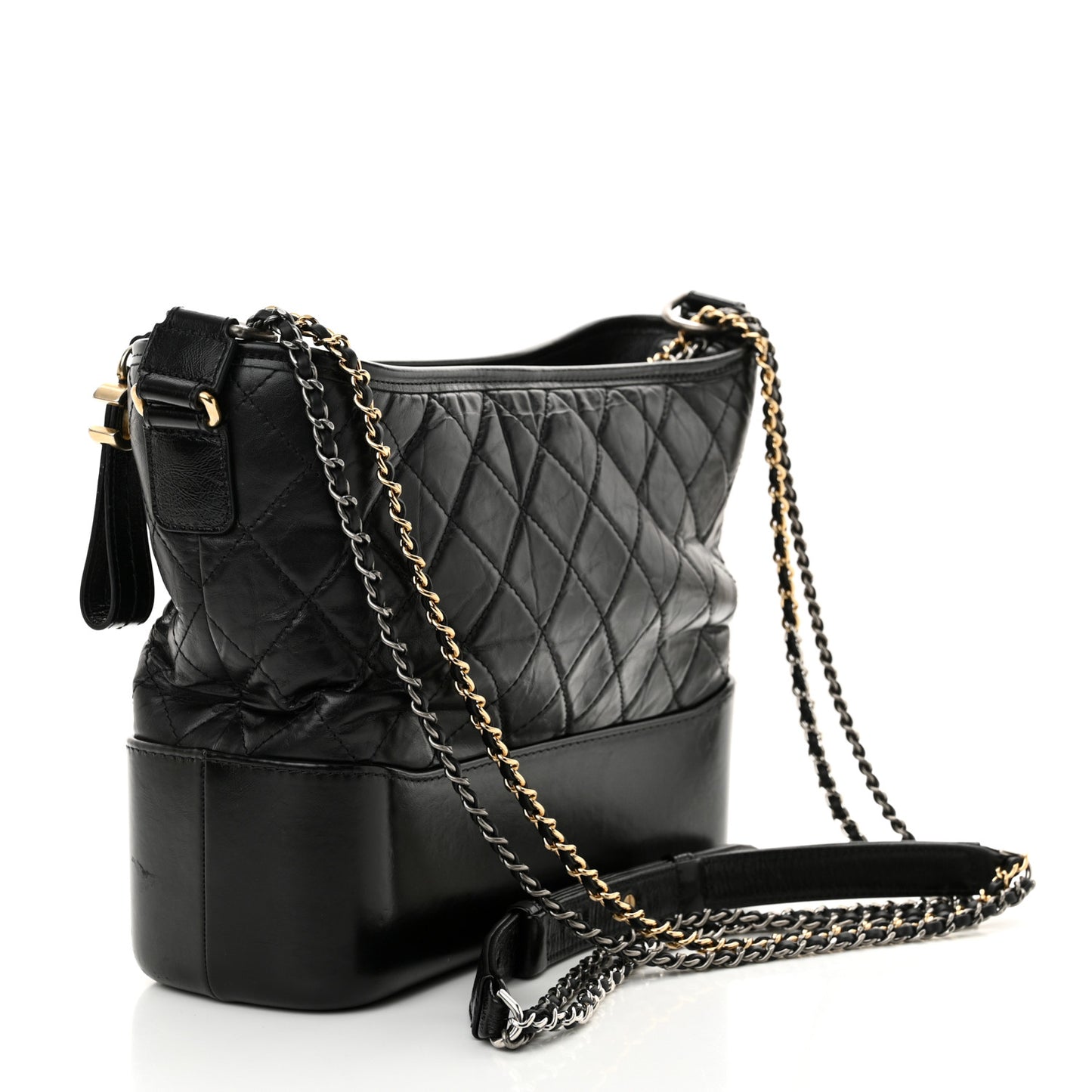 Aged Calfskin Quilted Medium Gabrielle Hobo Black