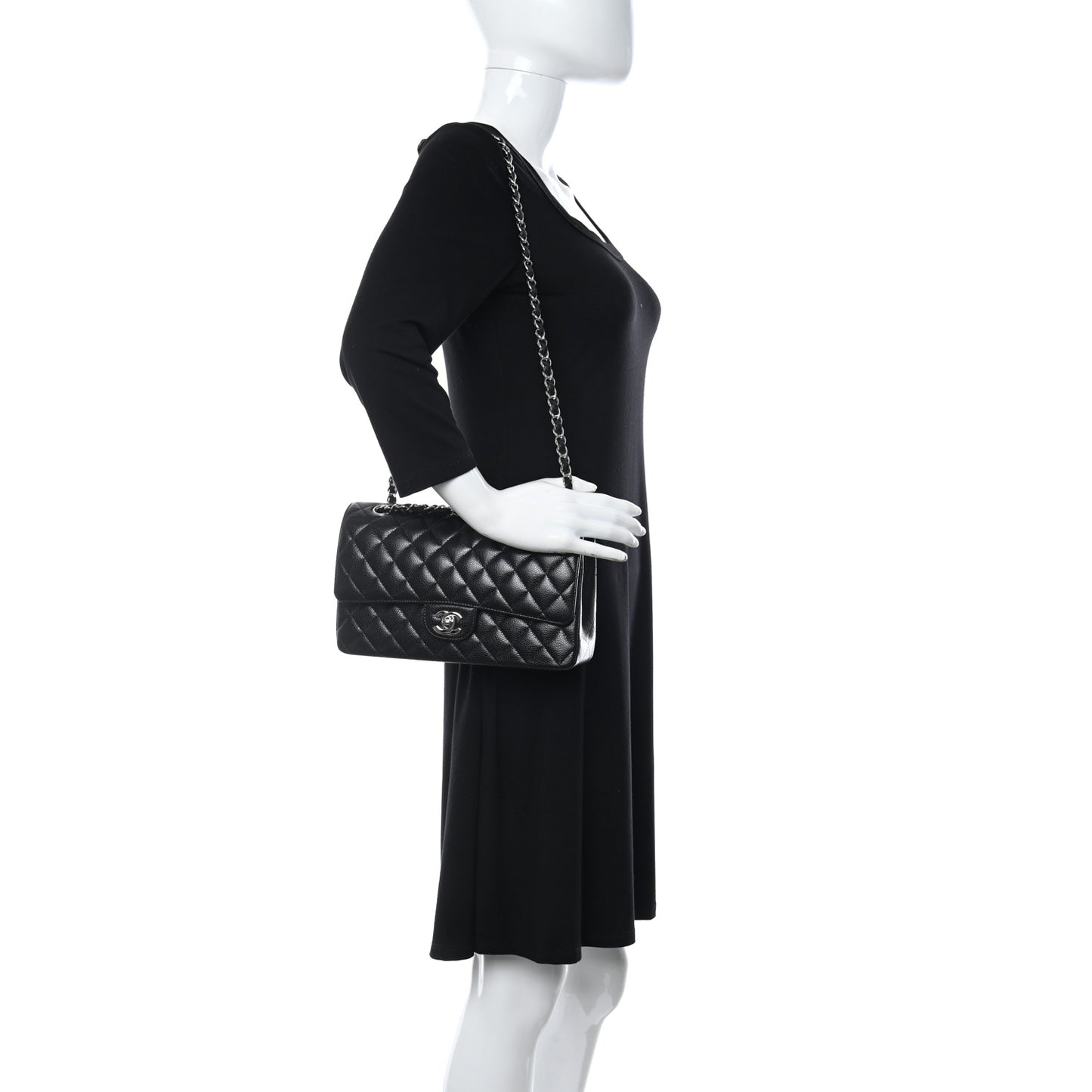Caviar Quilted Medium Double Flap Black