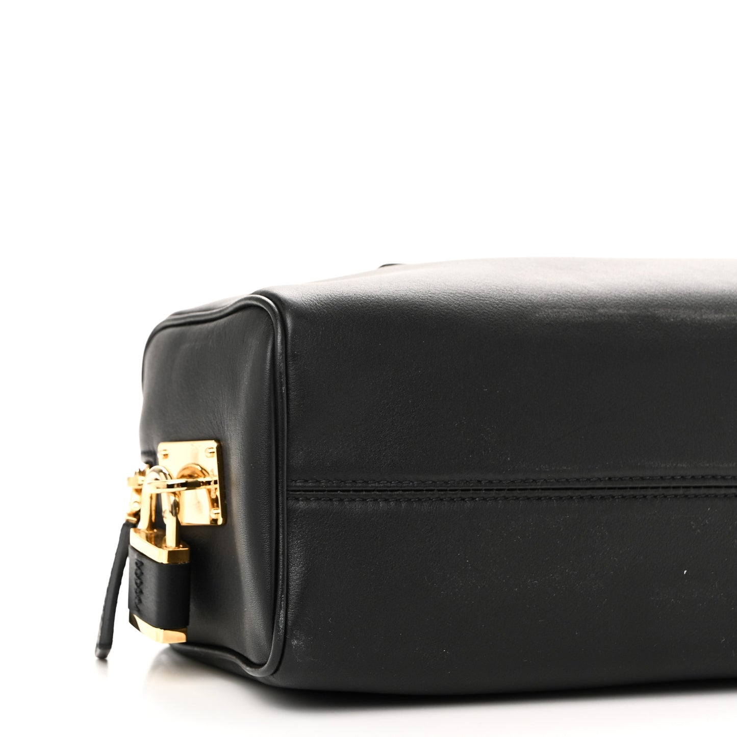 Soft Grain Bauletto Medium Top Handle Bag With Padlock Black