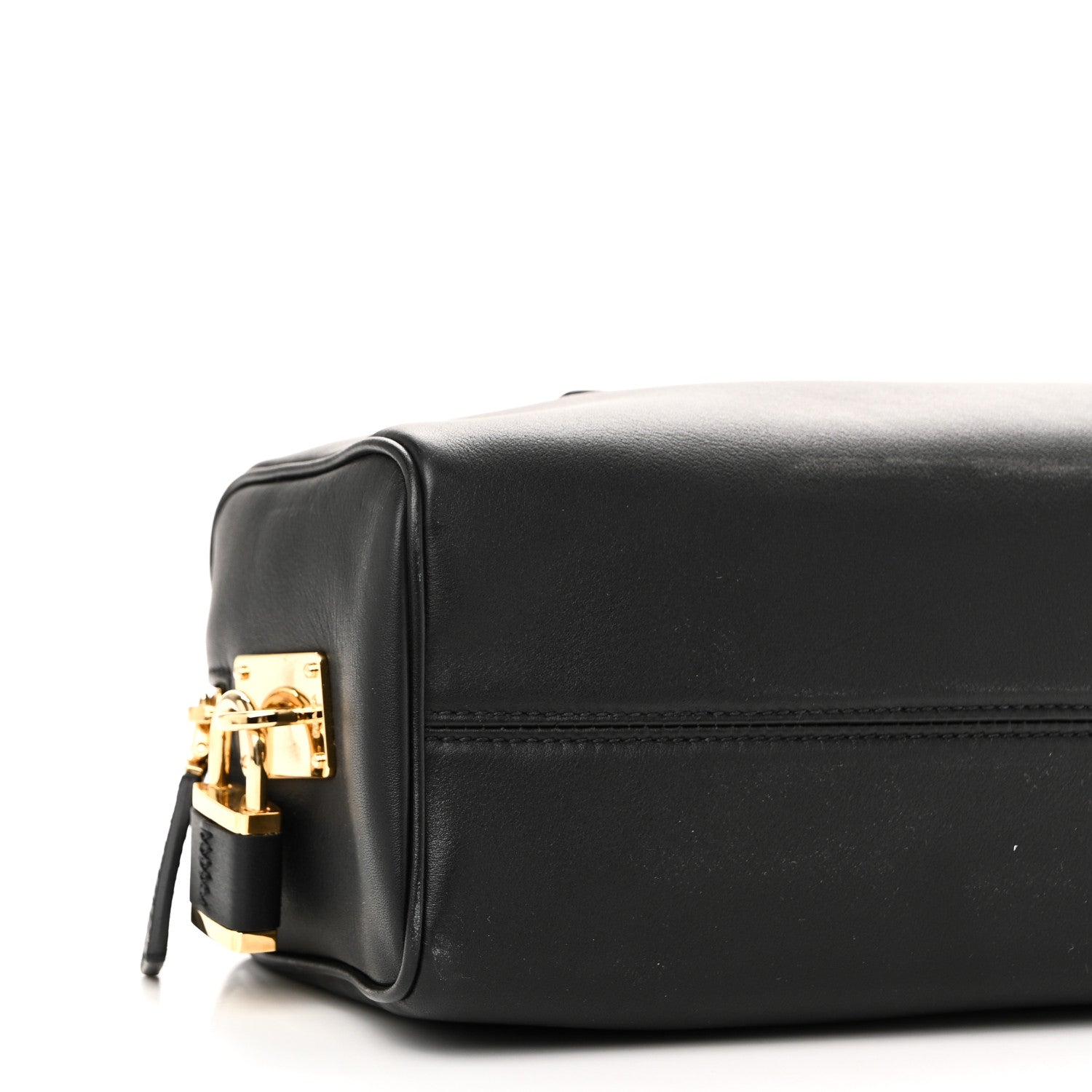 Prada Soft Grain Bauletto Medium Top Handle Bag With Padlock Black 8 of 9