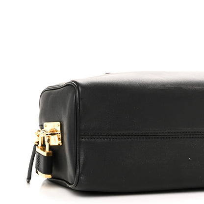 Prada Soft Grain Bauletto Medium Top Handle Bag With Padlock Black 8 of 9