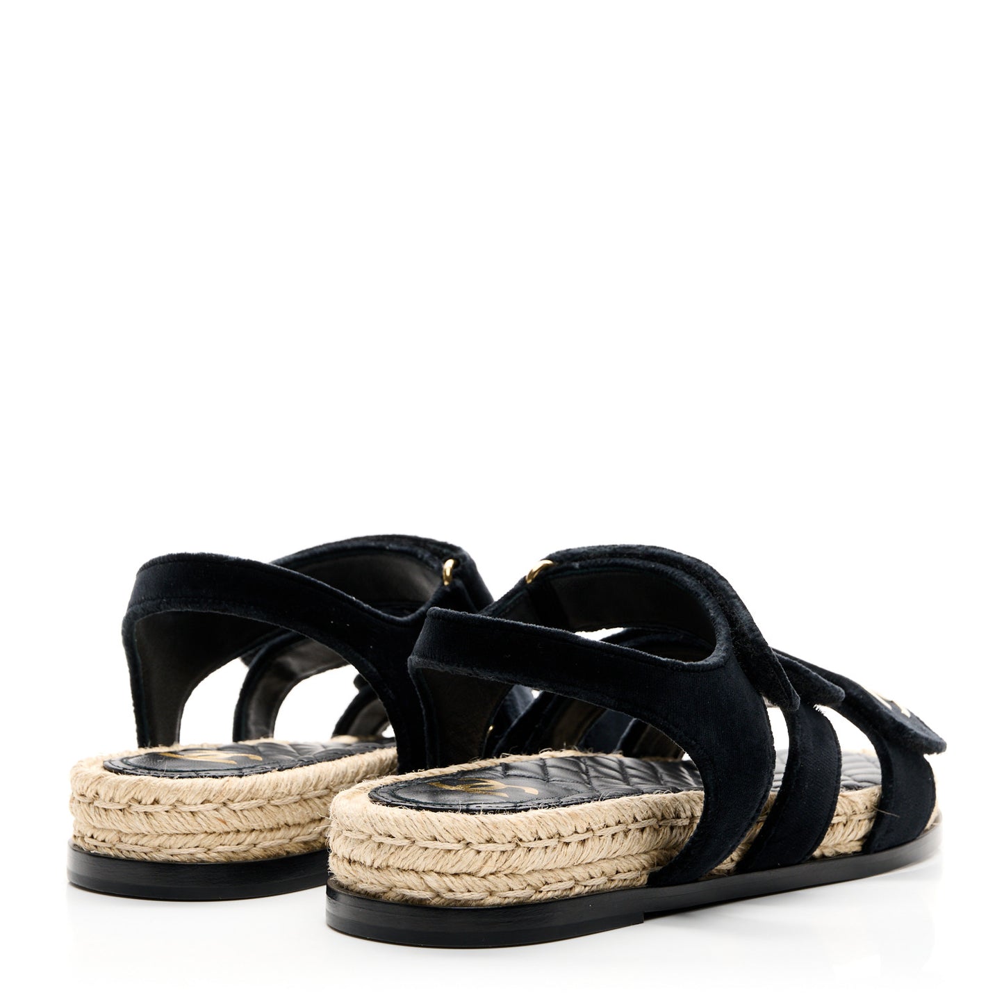 Velvet Lambskin CC Flat Sandals 40 Black