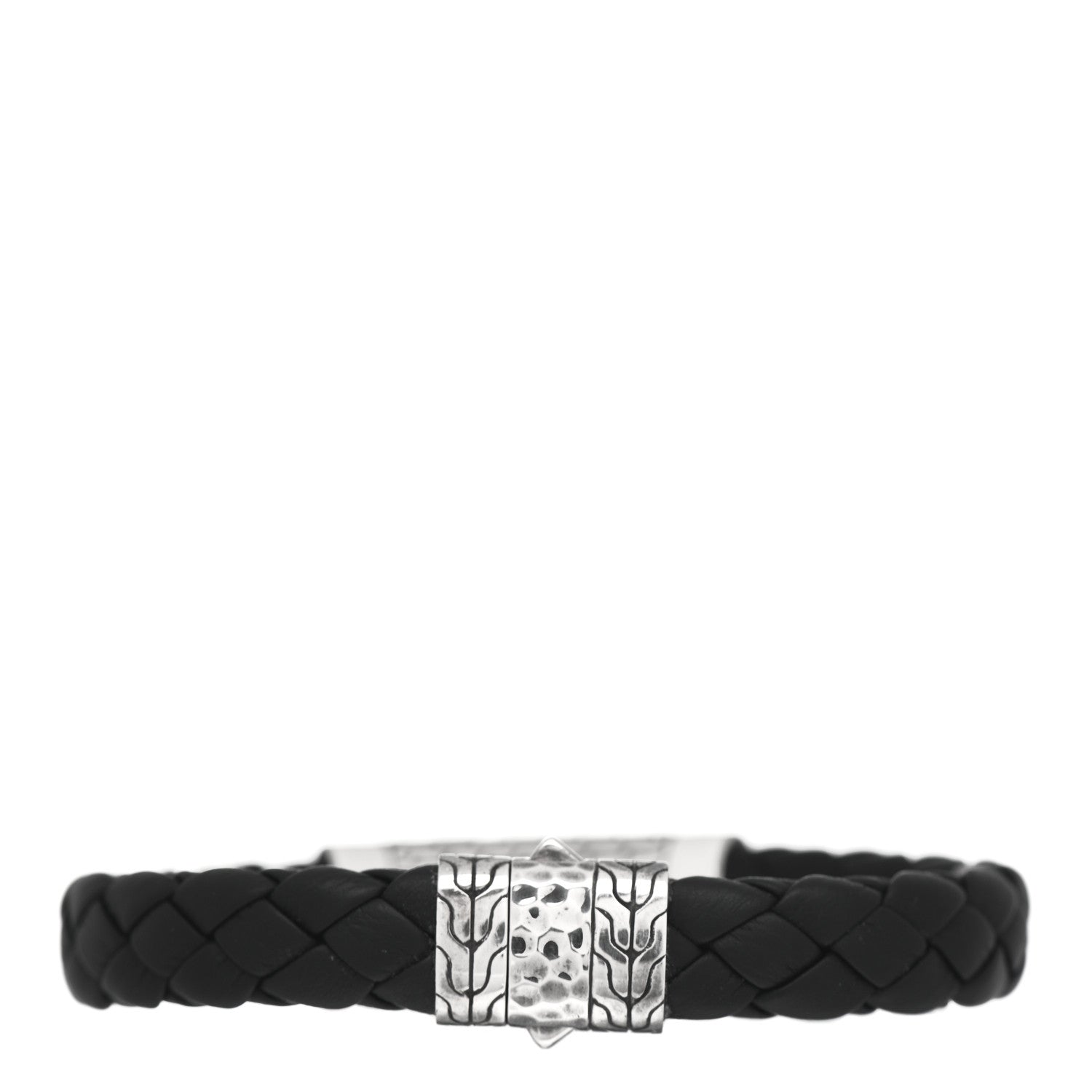 John Hardy Sterling Silver 18K Yellow Gold Leather 12mm Braided Hammered Station Bracelet Black 3 of 4