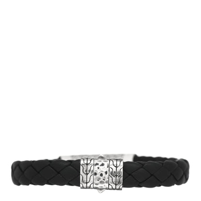 John Hardy Sterling Silver 18K Yellow Gold Leather 12mm Braided Hammered Station Bracelet Black 3 of 4