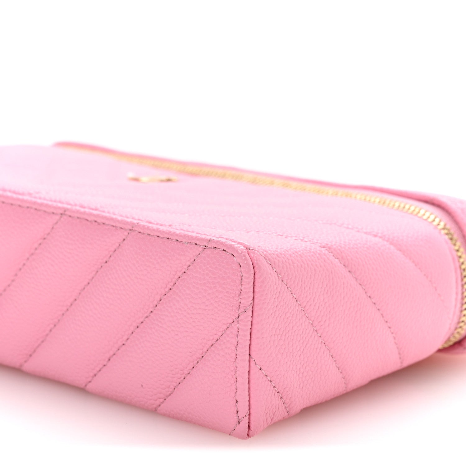Chanel Shiny Caviar Chevron Quilted Top Handle Vanity With Chain Rose 18 of 21