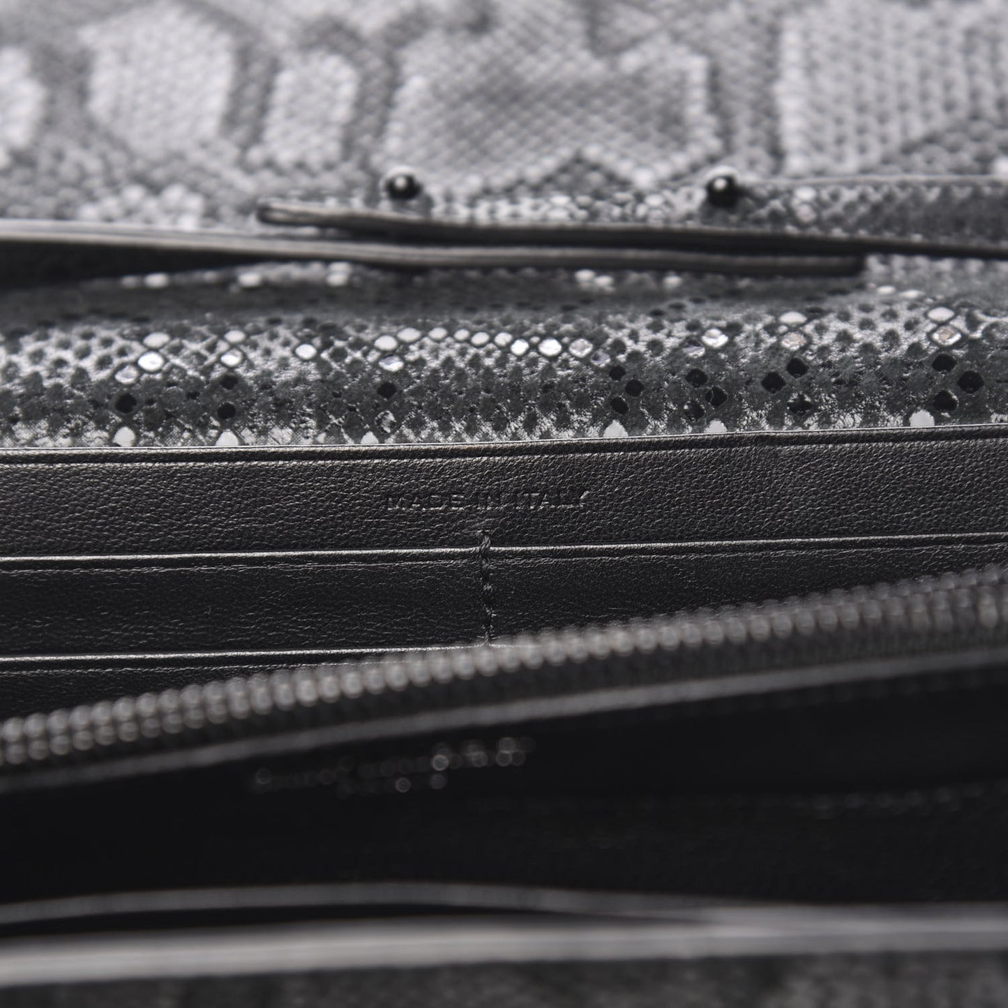 Calfskin Snakeskin Effect Monogram Chain Wallet Black
