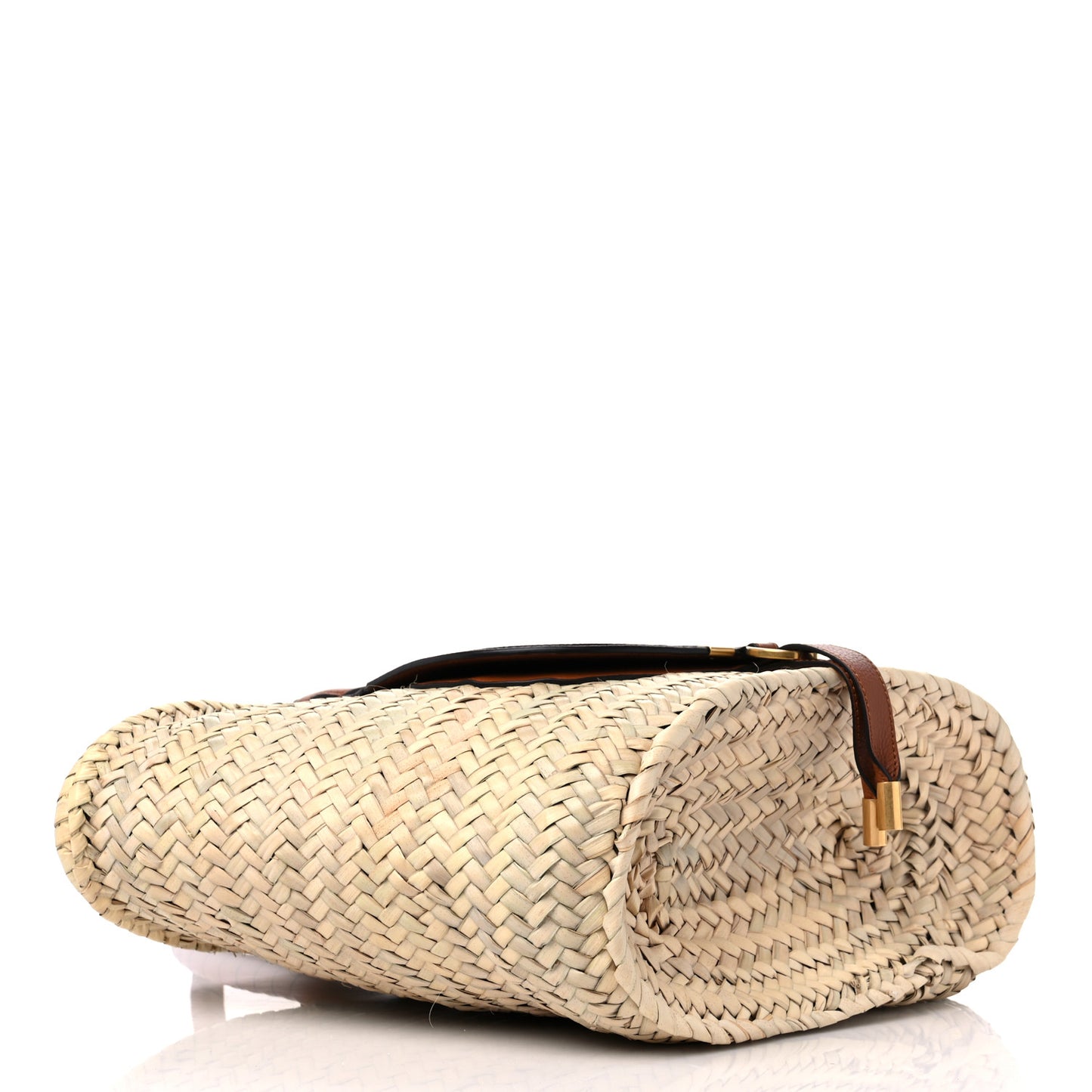 Raffia Small Grain Calfskin Medium Marcie Basket Tan