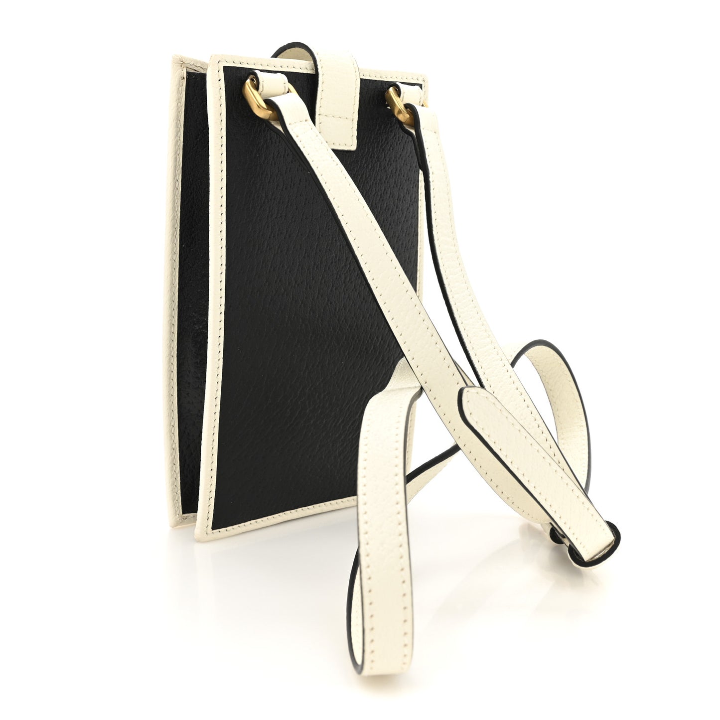 X ADIDAS Textured Dollar Calfskin Trefoil Embossed Phone Crossbody Bag Black Off White