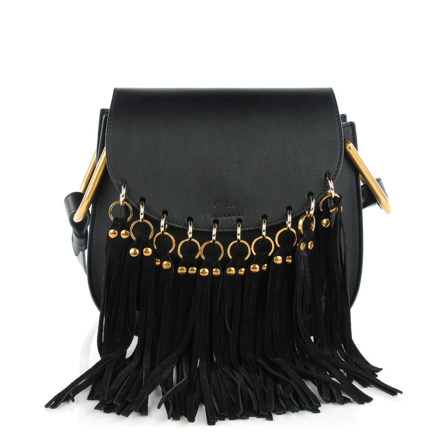 Calfskin Small Hudson Fringe Shoulder Bag Black