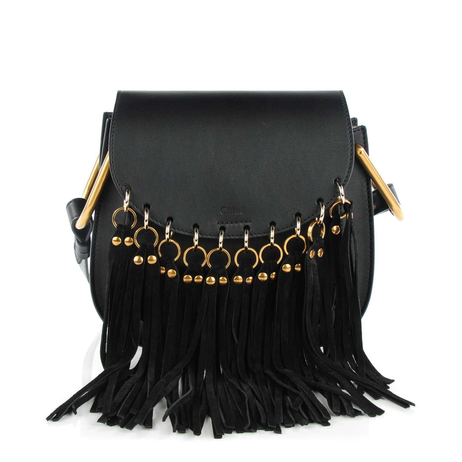 Chloe Calfskin Small Hudson Fringe Shoulder Bag Black 1 of 9