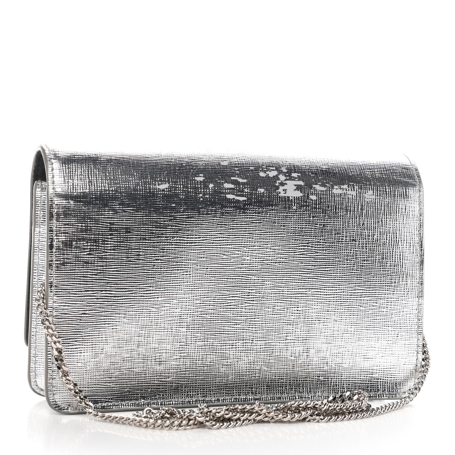 Fendi Vitello Mirror Elite Tube Wallet on Chain Silver 3 of 10