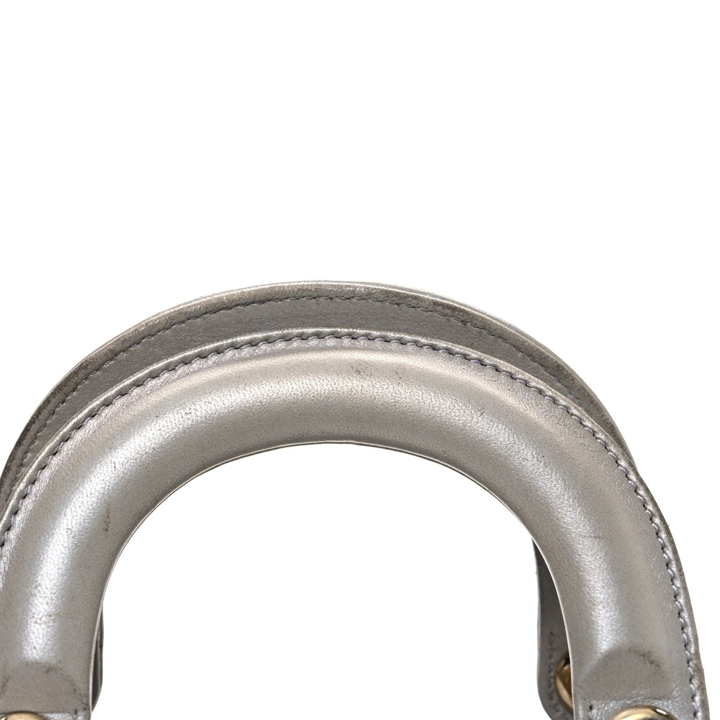 Metallic Lambskin Cannage Mini Lady Dior Grey