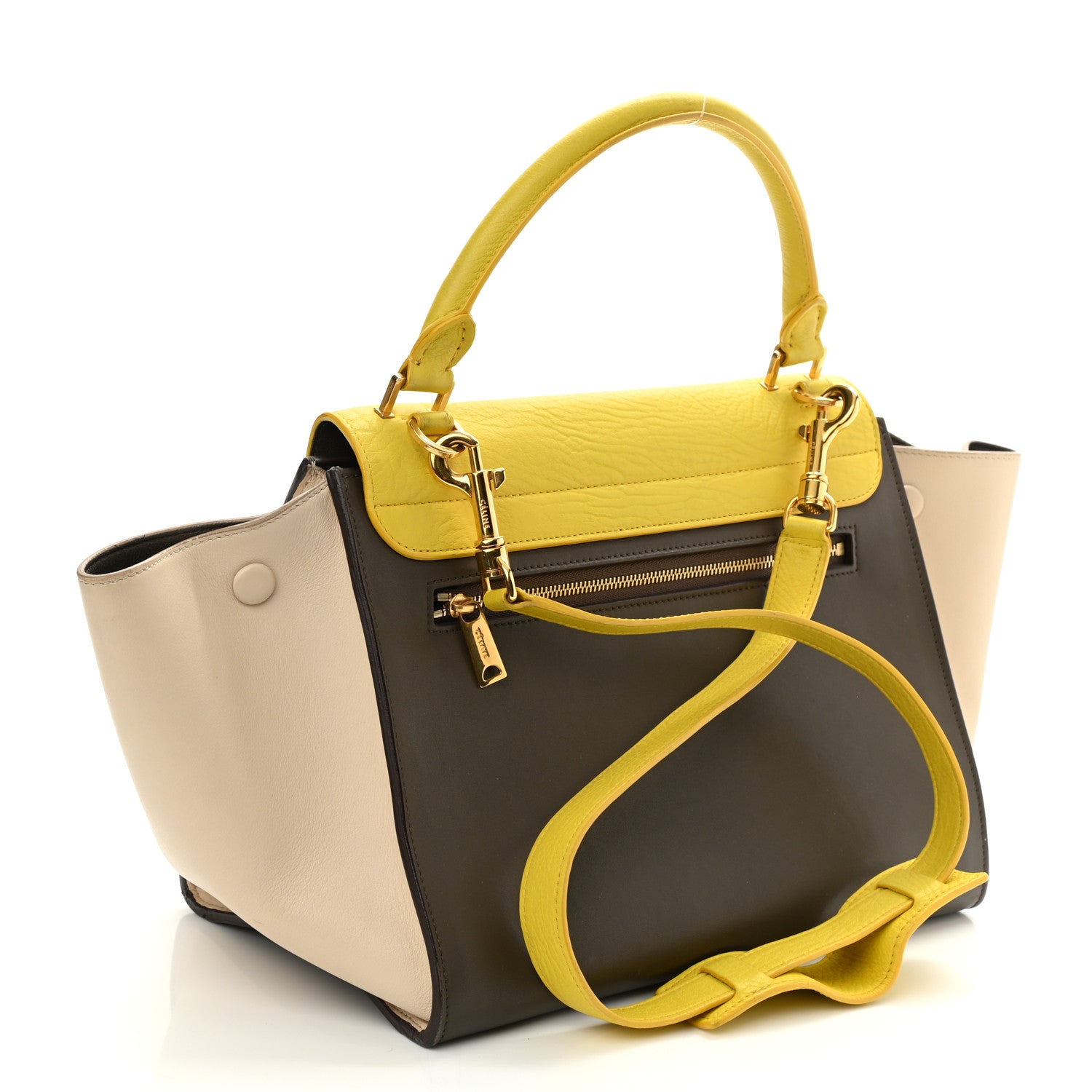 Celine Elephant Calfskin Small Tri-Color Trapeze Yellow 3 of 9