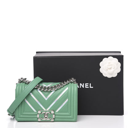 Chanel Lambskin Iridescent PVC Chevron Quilted Small Boy Flap Green Silver 12 of 12