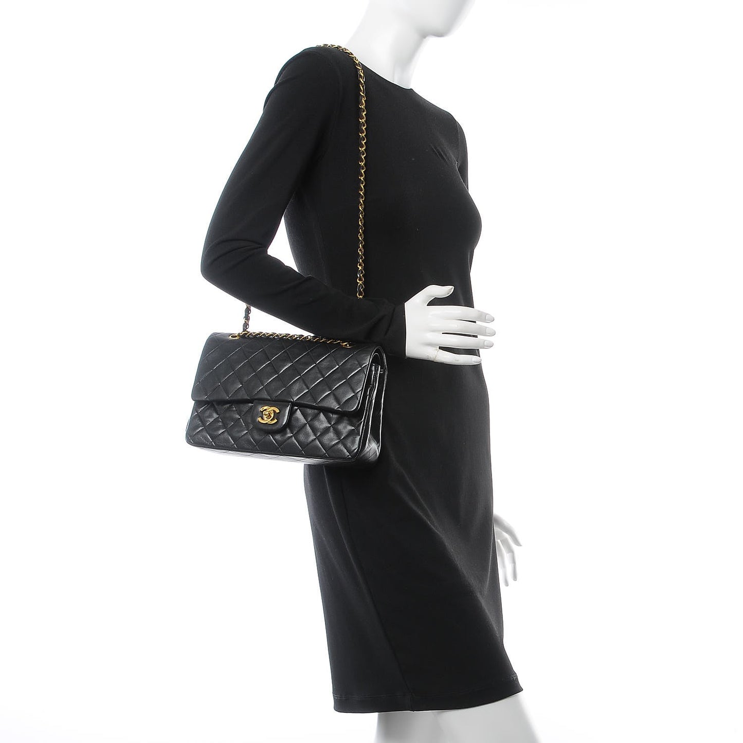 Lambskin Quilted Medium Double Flap Black