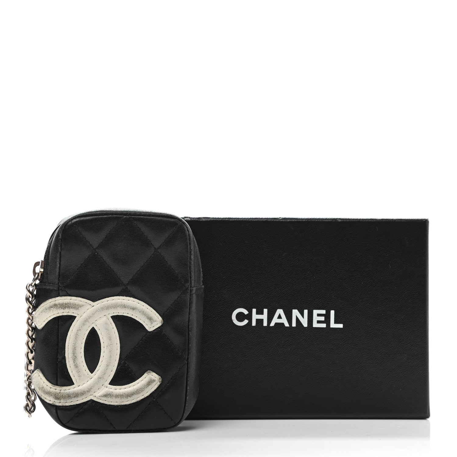 Chanel Calfskin Quilted Cambon Zip Around Cosmetic Pouch Black 3 of 14