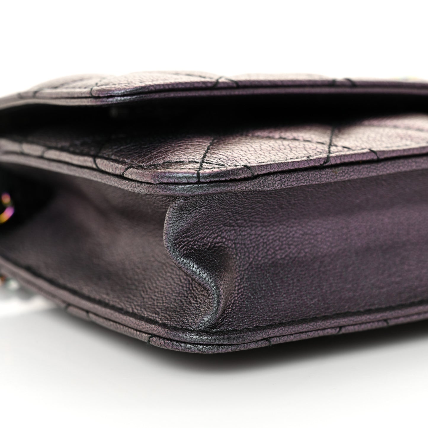 Iridescent Goatskin Quilted Wallet On Chain WOC Purple