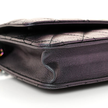 Chanel Iridescent Goatskin Quilted Wallet On Chain WOC Purple 10 of 11
