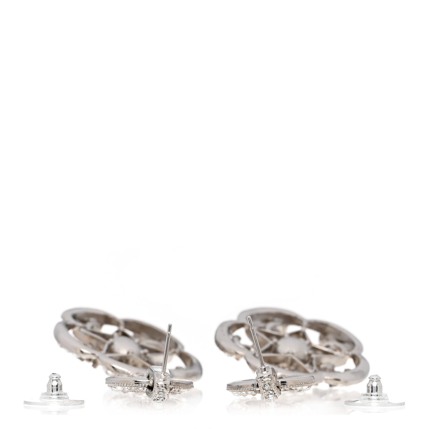 Crystal Pearl Camellia CC Drop Earrings Silver