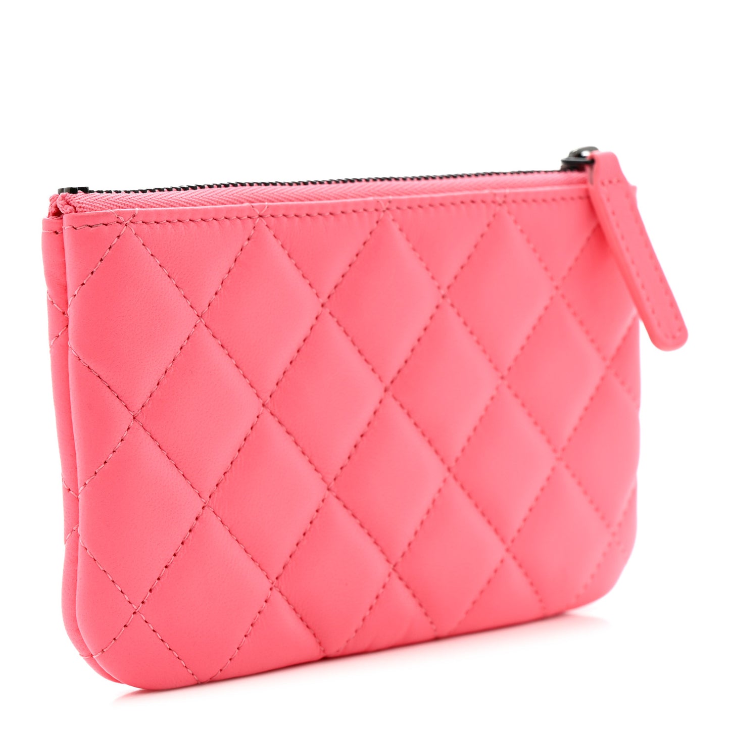 Lambskin Quilted Small Cosmetic Case Coral Pink