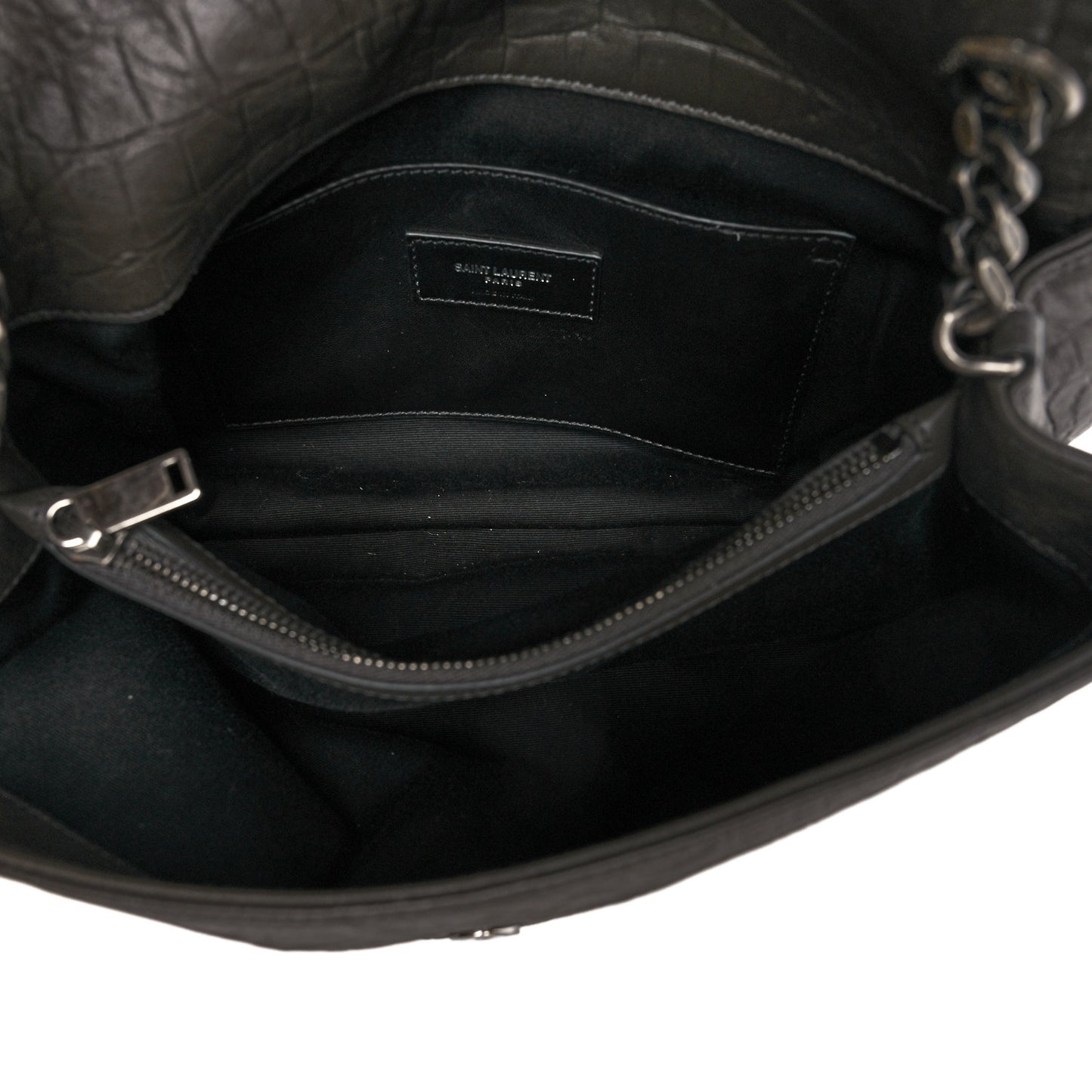 Calfskin Crocodile Embossed Medium West Hollywood Monogram Fold-Over Grey